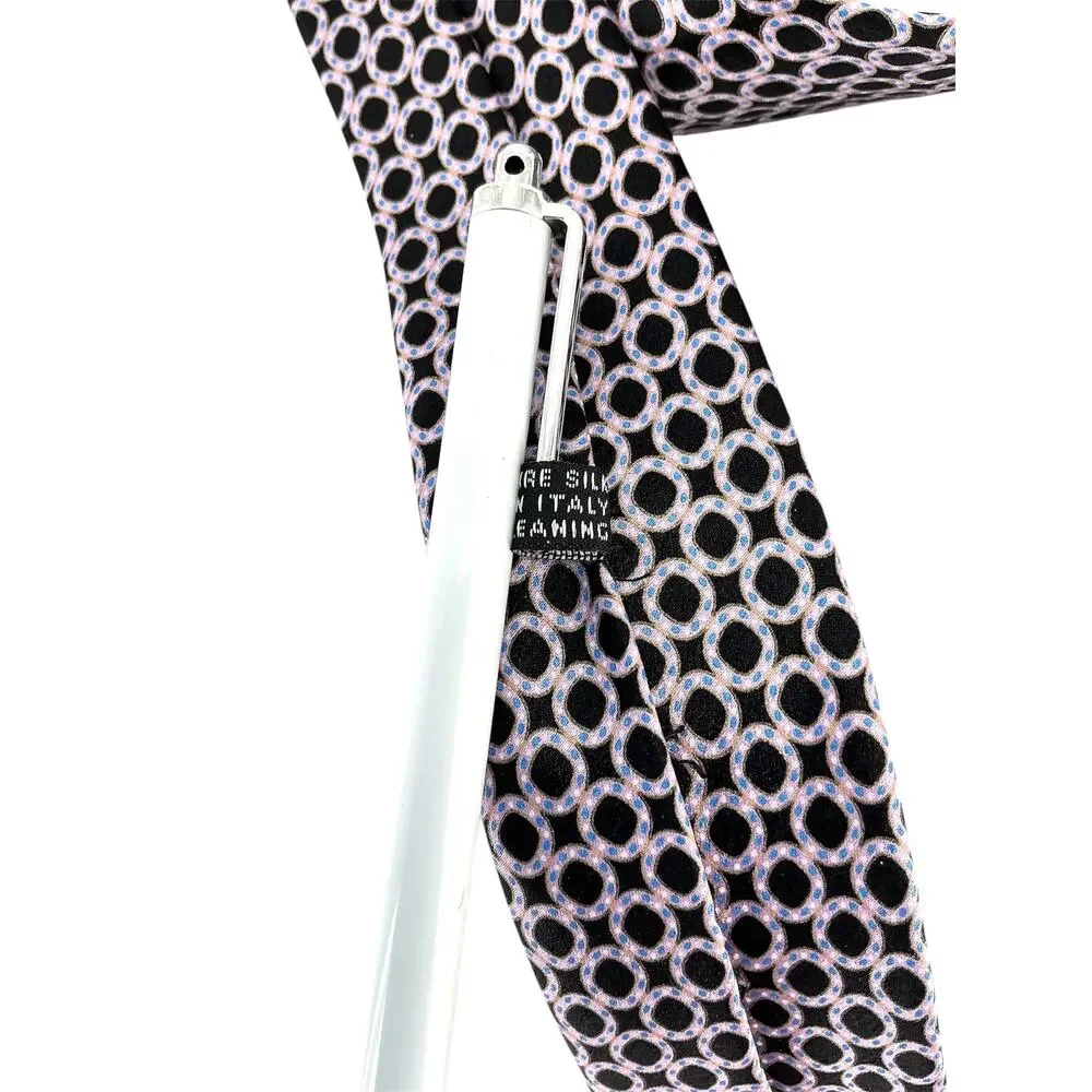 Stefano Ricci Mens 100% Silk Tie Black Pink Blue Geometric Made in Italy